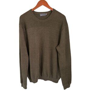 Vince Mens XL Olive Green 100% Linen Knit Mesh Crewneck Sweater Preppy Old money